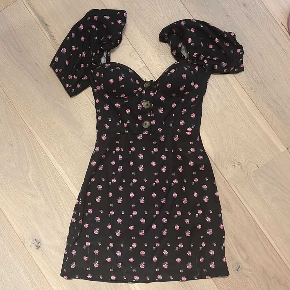 LPA puff sleeve black mini dress XS